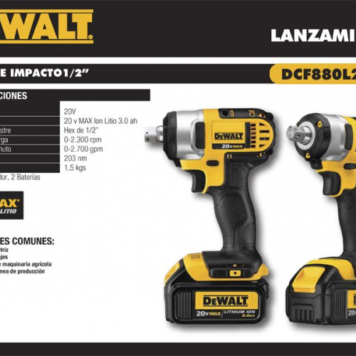 PISTOLA DE IMPACTO 1/2 20V 203Nm - DEWALT - CASA DE LOS