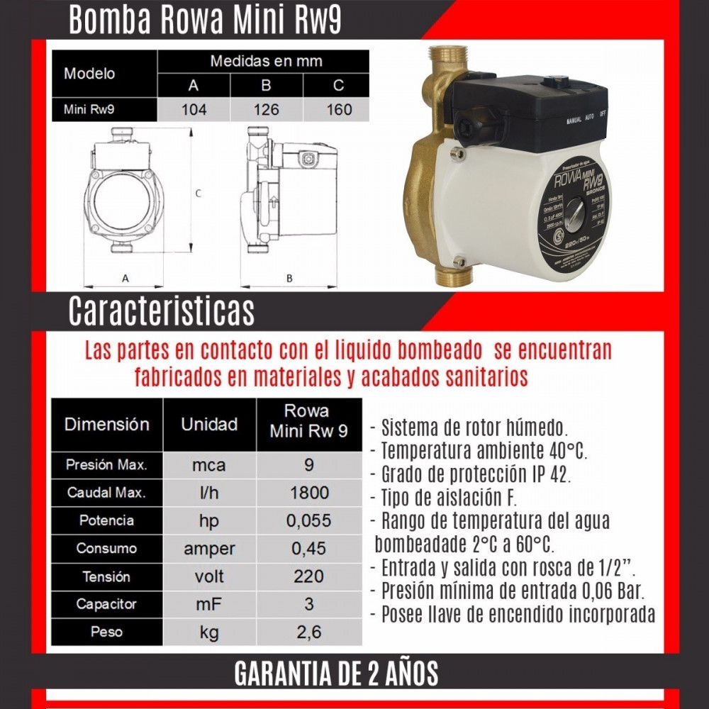 BOMBA PRESURIZADORA DE AGUA CON CABEZAL Y ROTOR DE BRONCE DOMICILIARIA ...